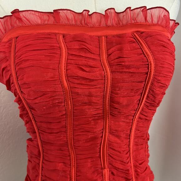 VTG Ceres Top Womens Large Red Silk Blend Strapless Crop Y2K Coquette Romantic - Picture 2 of 9